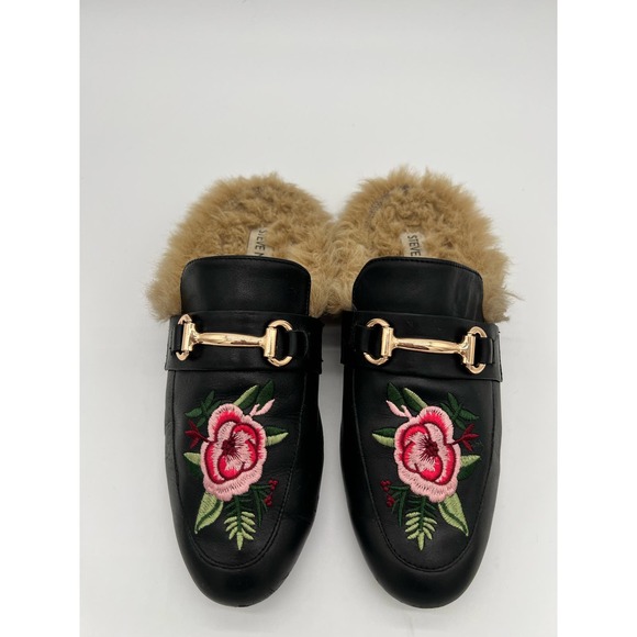 Steve Madden Shoes - Steve Madden Jill Rose Black Fur Lined Leather Slip on Loafers Sz 6